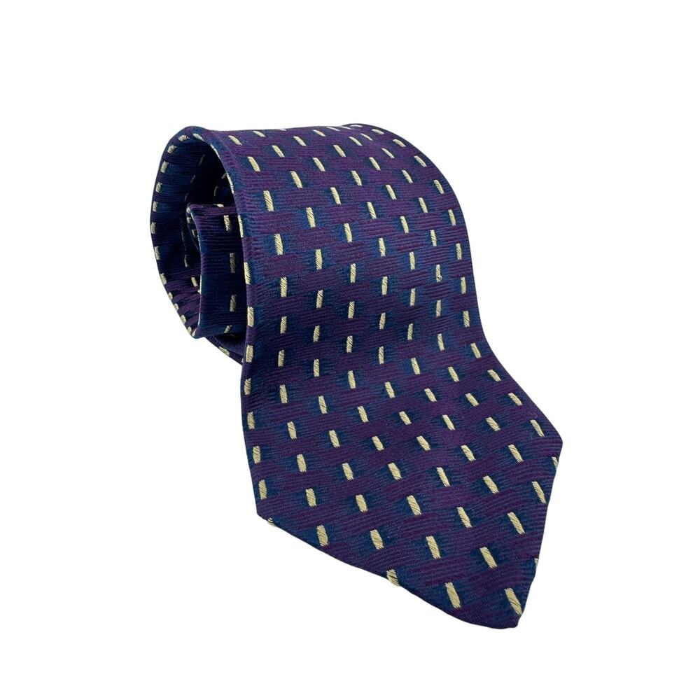 Mark Pendleton Vintage Silk Necktie Purple Gold Dash Pattern Classic 59”
